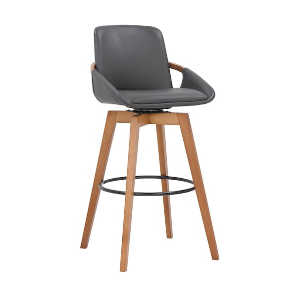 Armen Living Baylor 30" Gray Faux Leather and Walnut Wood Swivel Bar Stool LCBABAWAGR30 - main